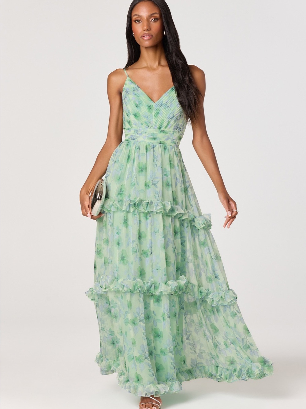 Astr Green Floral Tiered Maxi Dress